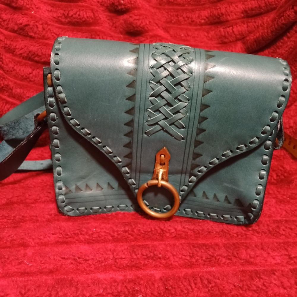 Handcrafted Leather Crossbody Bag - Teal